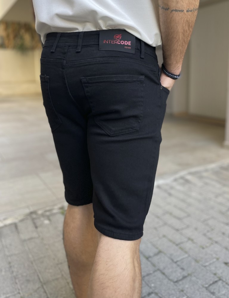 Ανδρική μαύρη ελαστική τζιν βερμούδα R2014 φωτογραφία